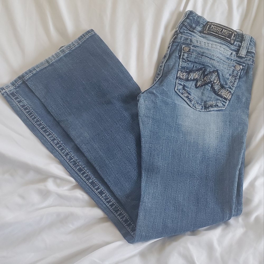 Miss Me Distressed Bootcut Women's Blue Jeans, Sz 28 Style JD1061B